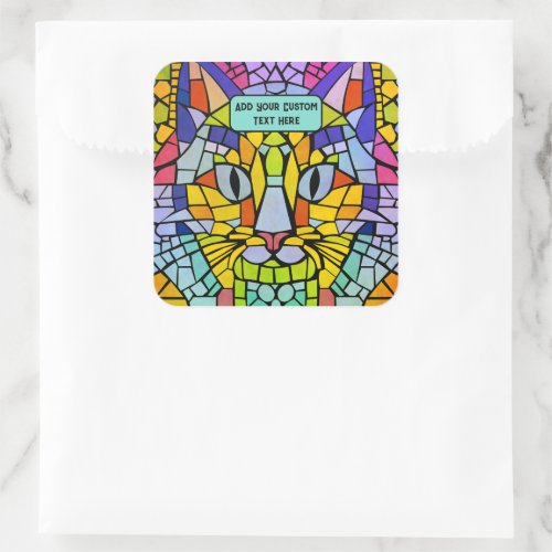 Vibrant Kitty Cat Face and own message colorful Square Sticker