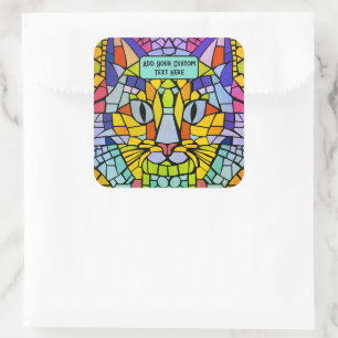 Vibrant Kitty Cat Face and own message colorful Square Sticker