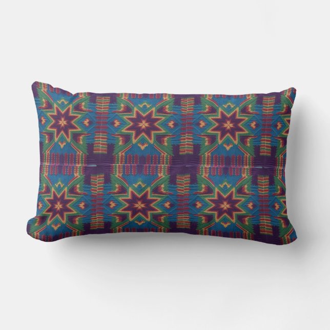 Vibrant Knitted Starburst Mandala Pattern Lumbar  Pillow (Front)