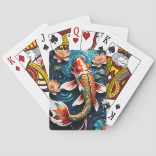 Vibrant Koi and Beautiful Flowers Aquatic Scene Poker Cards