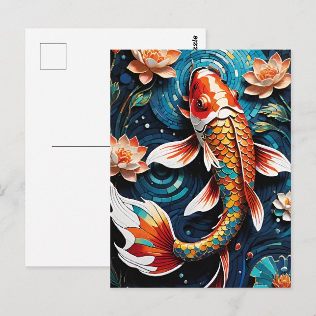 Vibrant Koi and Beautiful Flowers Aquatic Scene Postcard (Front/Back)