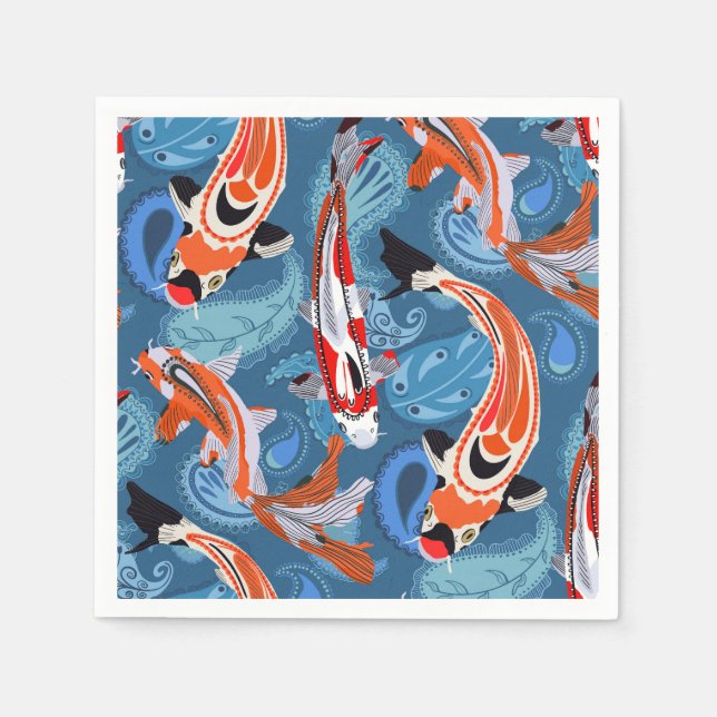 Vibrant Koi Fish Among Paisley Pattern Napkins (Front)