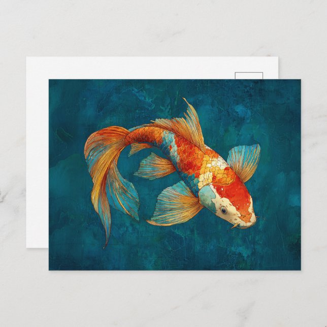 Vibrant Koi Fish Illustration Postcard (Front/Back)