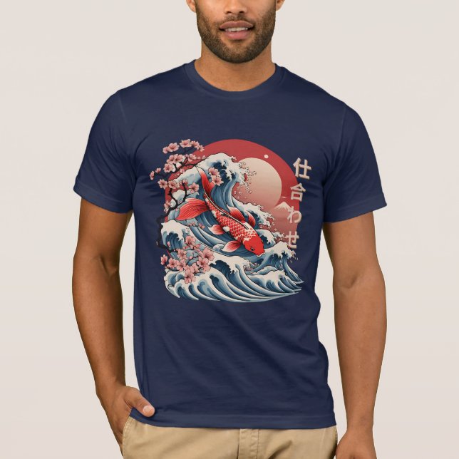 Vibrant Koi Fish Wave - Japanese Ukiyo-e T-shirt (Front)