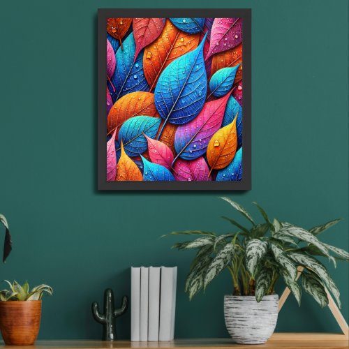 Vibrant Leaf Art _ Colorful Nature Design  Framed Art