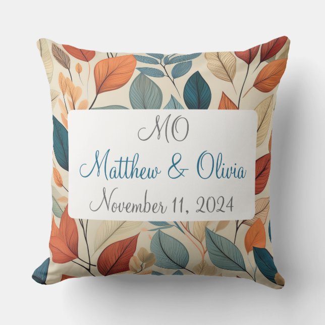 Vibrant Leaf Pattern Wedding Gift Outdoor Pillow (Front)