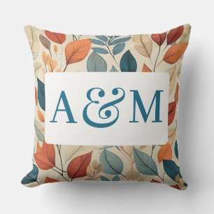 Vibrant Leaf Pattern with Dual Monogram Outdoor Pillow