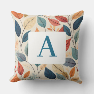 Vibrant Leaf Pattern with Monogram Outdoor Pillow