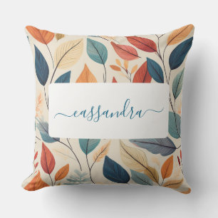 Vibrant Leaf Pattern with Name Outdoor Pillow