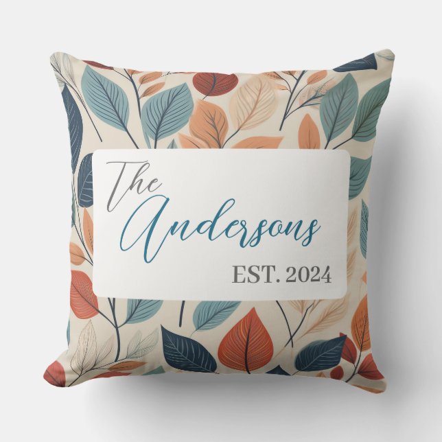 Vibrant Leaf Pattern with Name & Year Outdoor Pillow (Front)