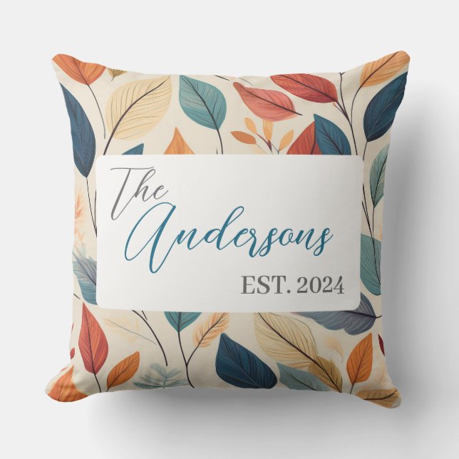 Vibrant Leaf Pattern with Name & Year Outdoor Pillow (Front)