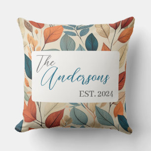 Vibrant Leaf Pattern with Name & Year Outdoor Pillow