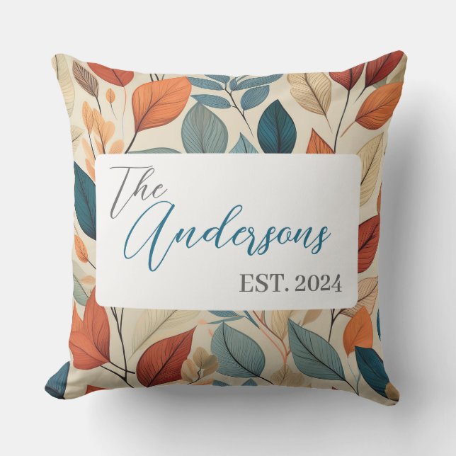 Vibrant Leaf Pattern with Name & Year Outdoor Pillow (Front)