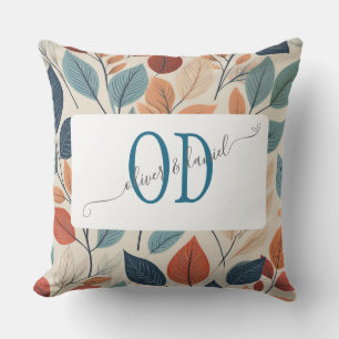 Vibrant Leaf Pattern with Names & Monogram Outdoor Pillow