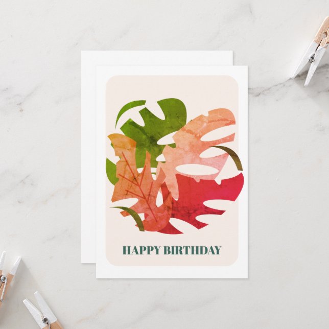 Vibrant Leaf Plant Birthday Card (Front/Back In Situ)