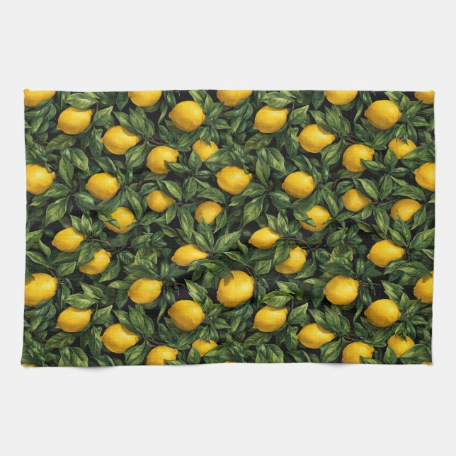 Vibrant Lemon Citrus Tree Pattern Kitchen Towel (Horizontal)