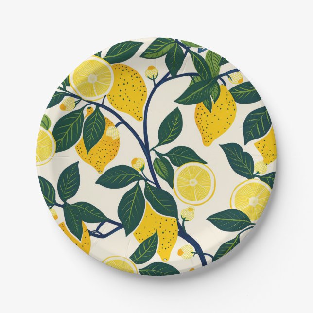 Vibrant Lemon Grove Paper Plates (Front)