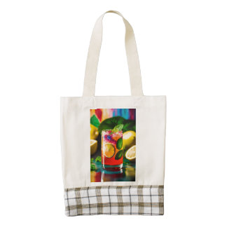 Vibrant Lemon MocktailCan withAbstract Background Zazzle HEART Tote Bag