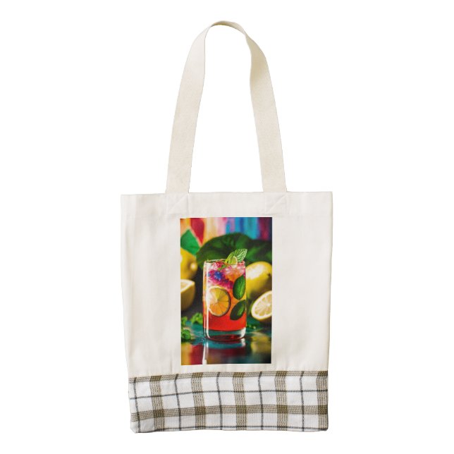  Vibrant Lemon MocktailCan withAbstract Background Zazzle HEART Tote Bag (Front)