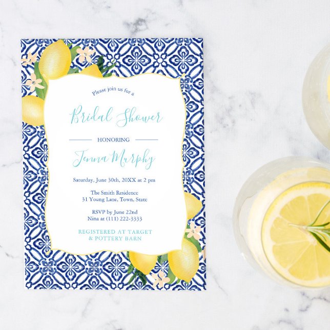 Vibrant Lemons Yellow Teal Bridal Shower Invitation