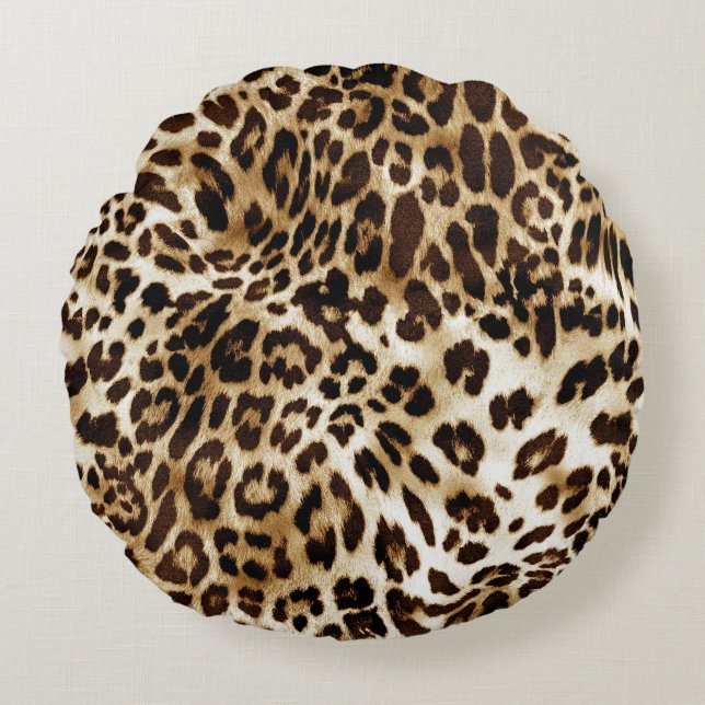 Vibrant Leopard: Colorful Textile Design. Round Pillow (Front)