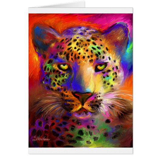 Vibrant Leopard painting Cards (Front)