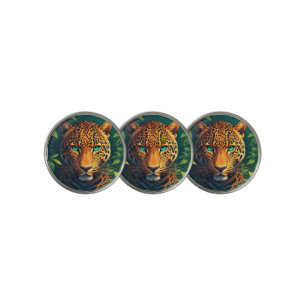 Vibrant Leopard Portrait With Emerald Eyes Golf Ball Marker