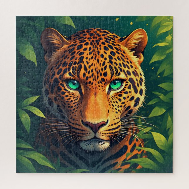 Vibrant Leopard Portrait With Emerald Eyes Jigsaw Puzzle (Vertical)