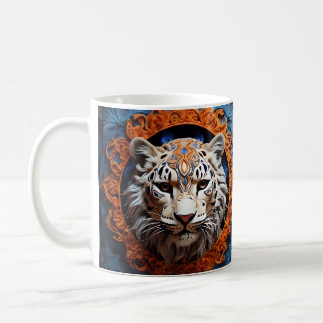 Vibrant Leopard with Floral Motifs Coffee Mug (Left)