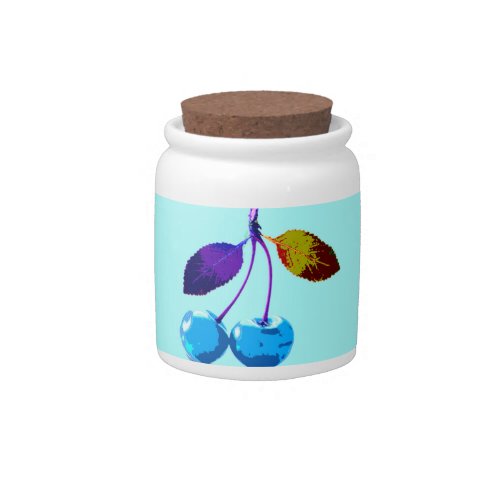 Vibrant Lght Blue Cherries Pop Art   Candy Jar