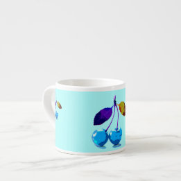Vibrant Lght Blue Cherries Pop Art Espresso Cup