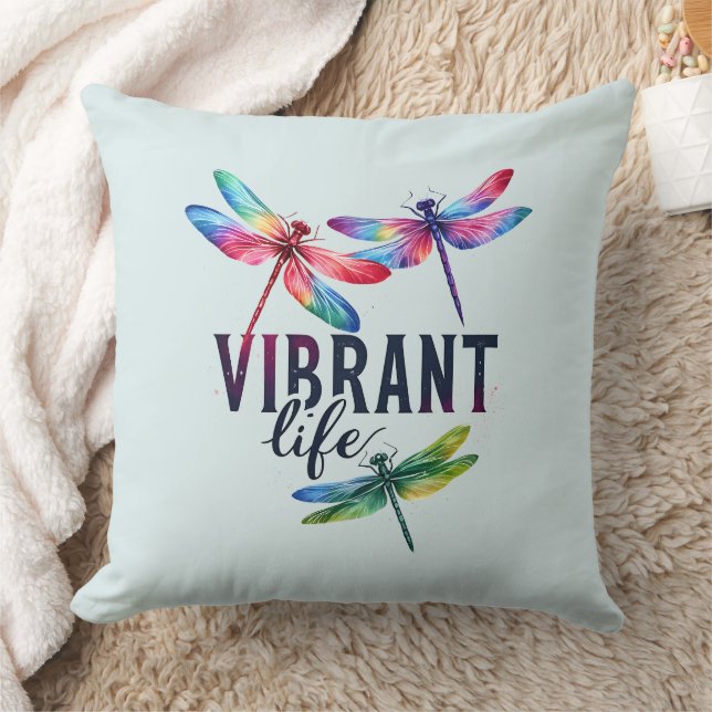 Vibrant Life - Artistic Dragonfly Throw Pillow (Blanket)