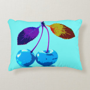 Vibrant light blue cherries accent pillow