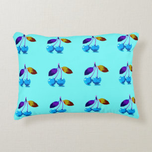 Vibrant light blue cherries accent pillow