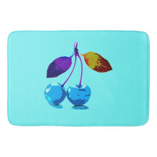 Vibrant Light Blue Cherries   Bath Mat