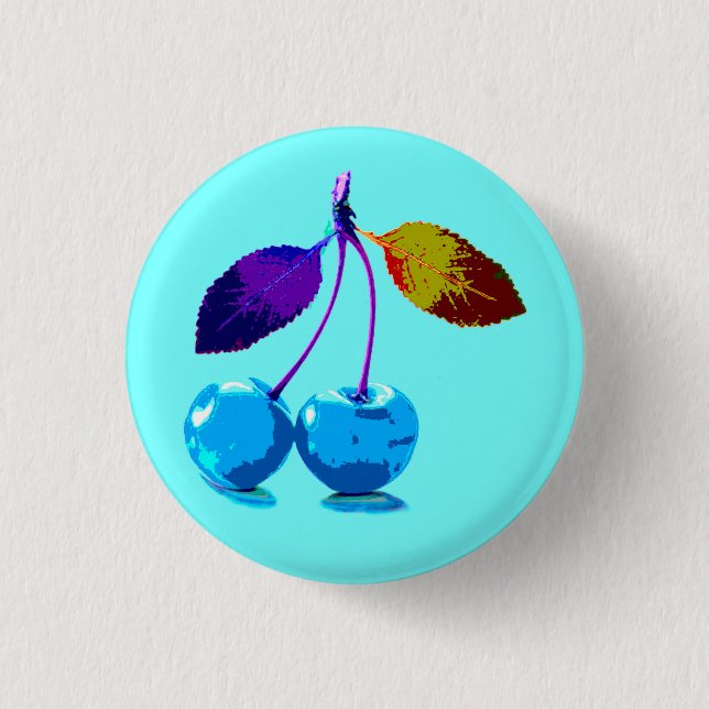 Vibrant light blue cherries   button (Front)