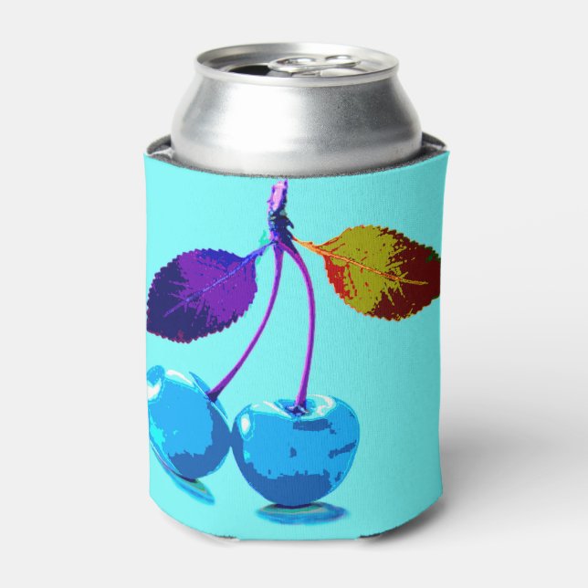 Vibrant light blue cherries   can cooler (Can Front)