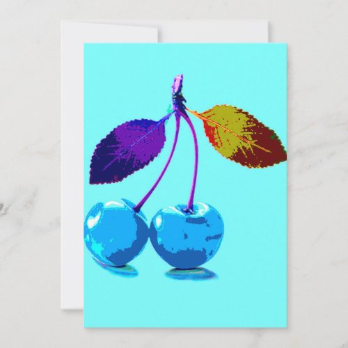 Vibrant light blue cherries  card