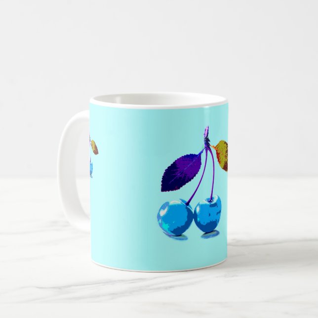 Vibrant light blue cherries  coffee mug (Front Left)