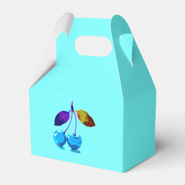 Vibrant light blue cherries   favor boxes (Front Side)