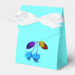 Vibrant light blue cherries favor boxes