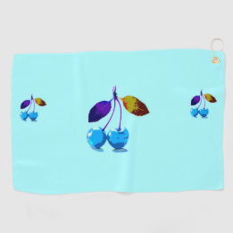 Vibrant light blue cherries golf towel