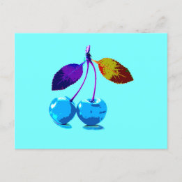 Vibrant light blue cherries holiday postcard