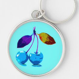 Vibrant light blue cherries keychain