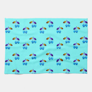 Vibrant light blue cherries kitchen towel