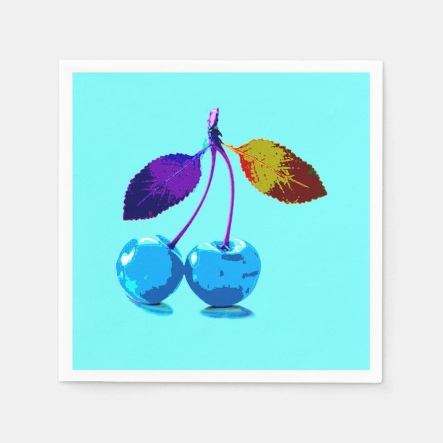 Vibrant light blue cherries   napkins (Front)