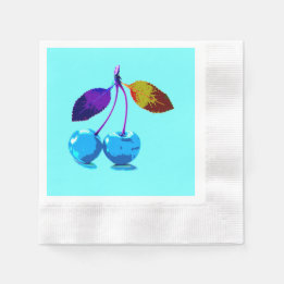 Vibrant light blue cherries napkins