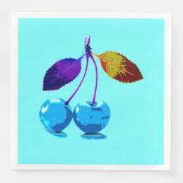 Vibrant light blue cherries paper dinner napkins
