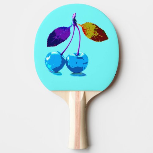 Vibrant light blue cherries  ping pong paddle