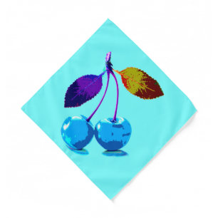 Vibrant light blue cherries pop art    bandana
